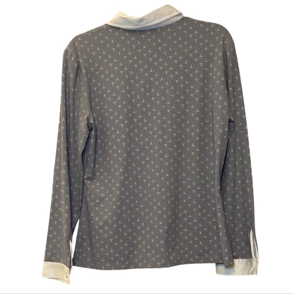 J Mclaughlin Women’s Office Chic Grey Button-Down Horseshoe Print Blouse — LARGE - Picture 4 of 7